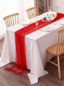 1件仿珍珠装饰薄纱面料，摄影背景，可用作桌旗、珍珠背景桌布，白色珍珠薄纱桌布，适用于婚礼、婚礼拱门装饰、婚宴、新娘送礼会、派对装饰 - 紅色 - 查看 5