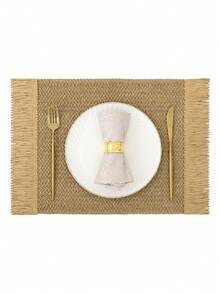 6pcs Bohemian Style Woven Paper Placemats With Tassels, Size 12x18 Inches, Elegant Natural Country Style Placemats, Suitable For Dinner, Wedding, Party, Beach, Farmhouse Dining, Christmas, Thanksgiving, Khaki - Khaki - View 5