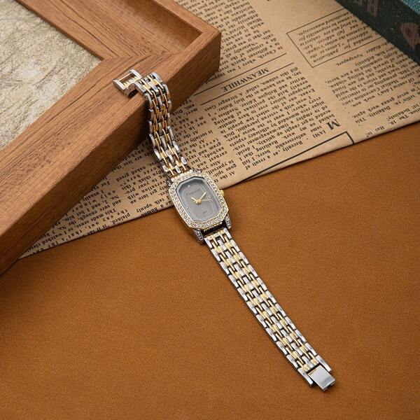Vintage Rhinestone Barrel-Shaped Women's Watch, Luxury Delicate Silver Chain Quartz Watch, Niche High-End Elegant Wristwatch
