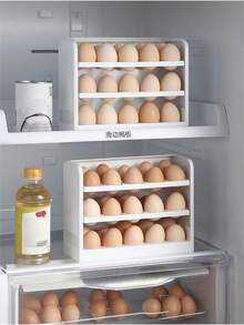 1pc 30-Egg Capacity Refrigerator Egg Storage Box, Automatic Rolling Design, 4-Layer Large Capacity Egg Holder