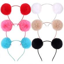 1/6pcs Colorful Fuzzy Ball Headband For Women, Sweet & Cute Hair Hoop For Party Decoration, Autumn/Winter, Hair Band,