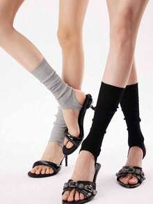 1 Pair Women Solid Color Ribbed Leg Warmers, Summer Thin Ankle Leg Warmers, Knit Stocking, Ballet Style Calf Leg Warmers, Suitable For Halloween, Cosplay, Music Festivals, Casual Gatherings, Dates, Parties As Fashionable Accessories, Y2k, Cozy