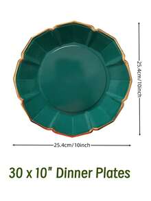 10个/30个/50个（9英寸）蓝绿色一次性纸盘，金色箔纸扇形边，适用于圣诞节/新娘/婚礼/生日/圣帕特里克节派对用品 - 深綠 - 查看 10