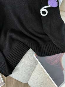 Plus Size Round-Neck Long-Sleeved Patterned Simple And Casual Pullover Sweater With Details [Back-To-School Season]