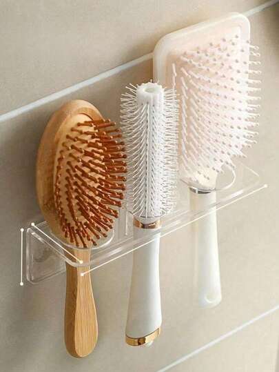 1/2pcs Multi-Function Bathroom Comb Rack Wall-Mounted Storage Box, Acrylic Plastic Material, No Drilling Required, Transparent Storage Box For Combs And Toiletries