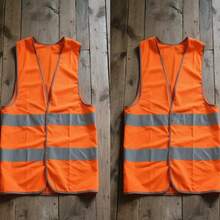 4pcs Unisex Durable Cotton Blend Reflective Vest, Suitable For Construction Sites And Outdoor Activities To Increase Visibility - Fluorescent Green - View 12