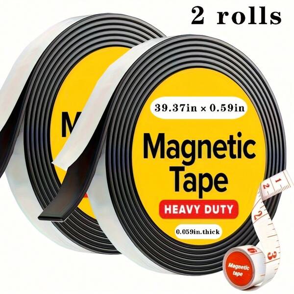 2 Rolls 39.4 Inch Super Strong Magnetic Tape - Easy To Cut And Stick On Refrigerators, Whiteboards, Etc., With High-Adhesive Rubber Strips, Quality Choice For Office, Teaching, Home Decor Accessories | Durable Rubber Magnetic Sticker, Magnetic Tape