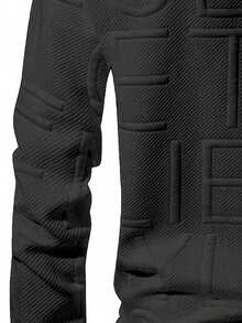 男士秋冬新款字母提花卫衣，时尚休闲套头衫，纯色长袖上衣 - 黑色 - 查看 5