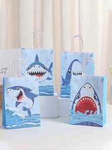 6 piezas/12 piezas Bolsas de regalo de fiesta de tiburón, bolsas de regalo de fiesta de cumpleaños de tiburón azul con asas retorcidas, suministros para fiesta de tiburón, decoraciones de baby shower de océano de verano