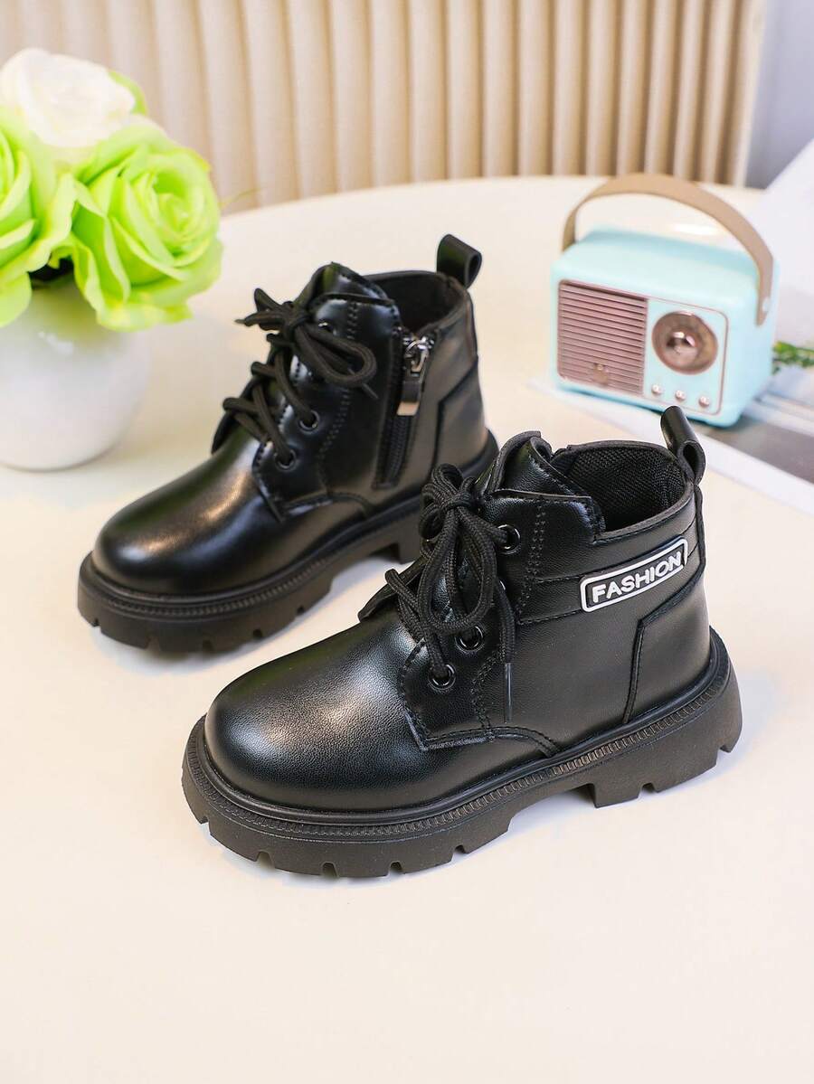 1 Pair Fashionable & Versatile Baby Boots For Autumn/Winter, Lace-Up Design For Flexible Adjustment, Snug Fit To Child's Foot Shape, Heel Pull Tab For Easy On/Off, Promotes Self-Care Ability