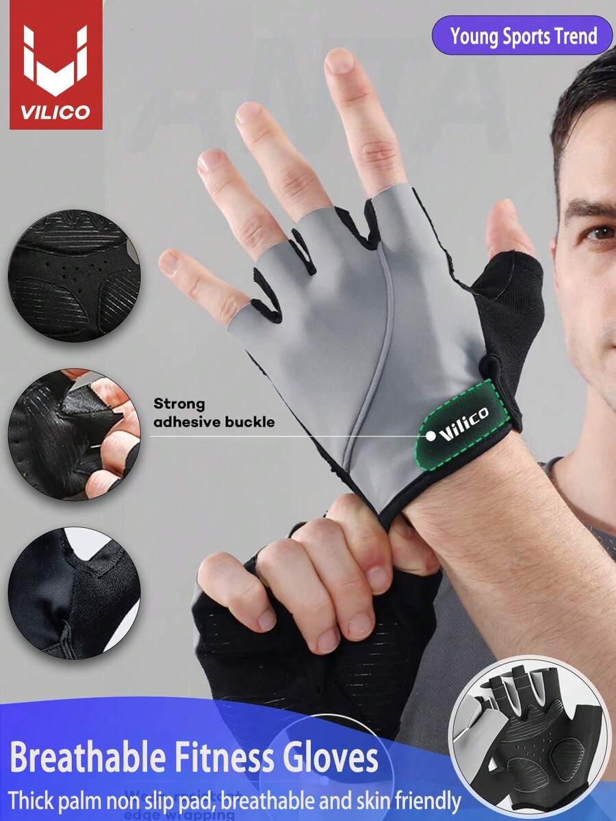 Vilico Găng tay thể thao nữ, chống trơn trượt và chống mài mòn, thiết kế không gây chai sạn, giảm sốc và thoáng khí, găng tay tập yoga, đạp xe, tập luyện nửa ngón, có sẵn màu hồng, xám, đen. - Nhiều màu - Xem 1