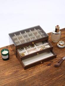 三层首饰盒，木质首饰收纳盒，亚克力首饰整理盒，复古风格首饰盒，抽屉式首饰盒，化妆品收纳盒，首饰展示整理盒，可展示戒指、耳环、项链、手镯，母亲节礼物，伴娘礼物，生日礼物，送给朋友和老师的礼物，女士理想礼物