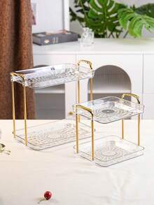 Double Layer Tray, PET Material, Durable And Shatter-Resistant, Multi-Scenario Multi-Function Storage Tray, Suitable For Kitchen, Bathroom, Living Room And Other Tabletop Daily Storage, Suitable For Various Holiday Celebrations, Weddings, Parties, Dinner Parties, Desserts, Snacks, Bread And Cake Trays - Transparent - View 2