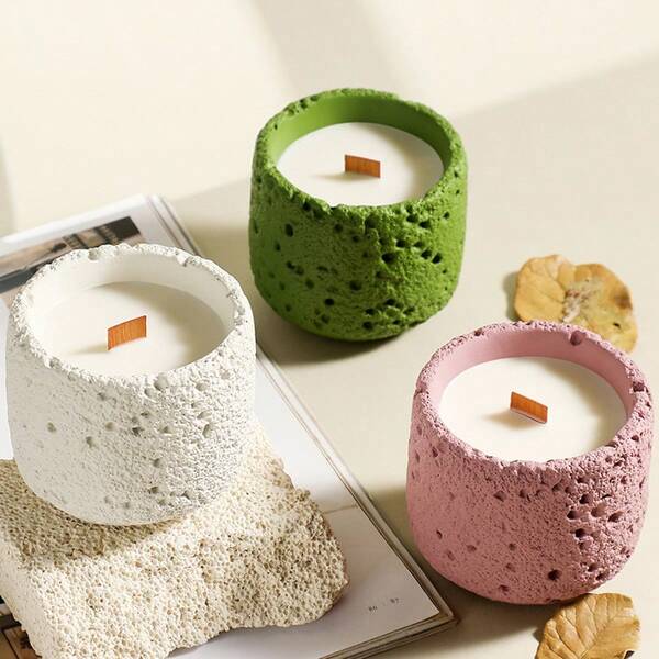 1pc Home Decor Scented Candle, Aromatherapy Candle Holder, Smokeless Fragrance Candle, Holiday Decor Scented Candle Holder, Indoor Scented Cup, Planet Space Cup Scented Candle With Wooden Wick, Bedroom Atmosphere, Plant Essential Oil, Jasmine/Osmanthus/Rose Lychee, Multiple Fragrance Options, Made Of Cement & Gypsum