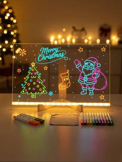 LED Acrylic Message Board With Stand – 11.8"X7.9" Glow Dry Erase Board With 12 Colored Markers, Light-Up Memo Board For Drawing, Notes & Decor
