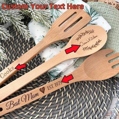 Cuchara de madera personalizada para cocinar - Regalo personalizado grabado con láser para chef y Día de la Madre - Utensilio de cocina único con texto grabado - Regalo de inauguración de la casa, cumpleaños para mamá, esposa - Cuchara de cocina de 30 cm