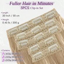 FESHFEN Clip-In Extensions, 50 Cm Wavy Clip-In Hair Extensions Blonde For Women, 5 Pieces, Natural Hair Extensions, Synthetic Hairpiece, Hair Extensions - Medium blonde with highlights - 查看 3