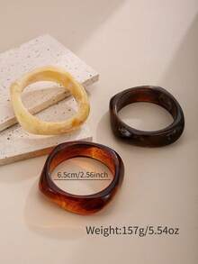 3 件优雅简约不对称亚克力手镯，波西米亚风格棕咖啡色厚树脂袖口手镯，多层堆叠设计，适合女性日常、度假、派对珠宝搭配 - 彩色 - 查看 6