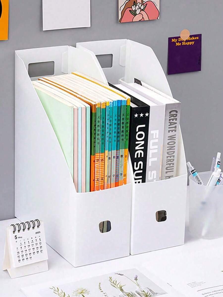 1 pieza Caja de almacenamiento de archivos blanca impermeable, caja de archivos, marco de archivos de escritorio, caja de almacenamiento de utensilios de cocina, caja de organización de gabinete, caja de organización y almacenamiento, marco de archivos plegable de plástico reforzado, atril de libros de escritorio para dormitorio estudiantil