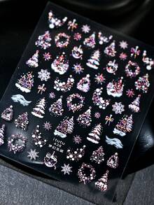 圣诞梦幻美甲贴纸，闪亮雪花和圣诞树美甲贴花，DIY冬季美甲装饰 - 彩色 - 查看 7