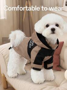 1pc Pet Dog Casual Fashionable Windbreaker Jacket, Colorblock Patchwork Minimalist Design Hooded Long Sleeve Coat For Teddy, Poodle, Small Dogs, Spring/Autumn/Winter - Brown - View 2