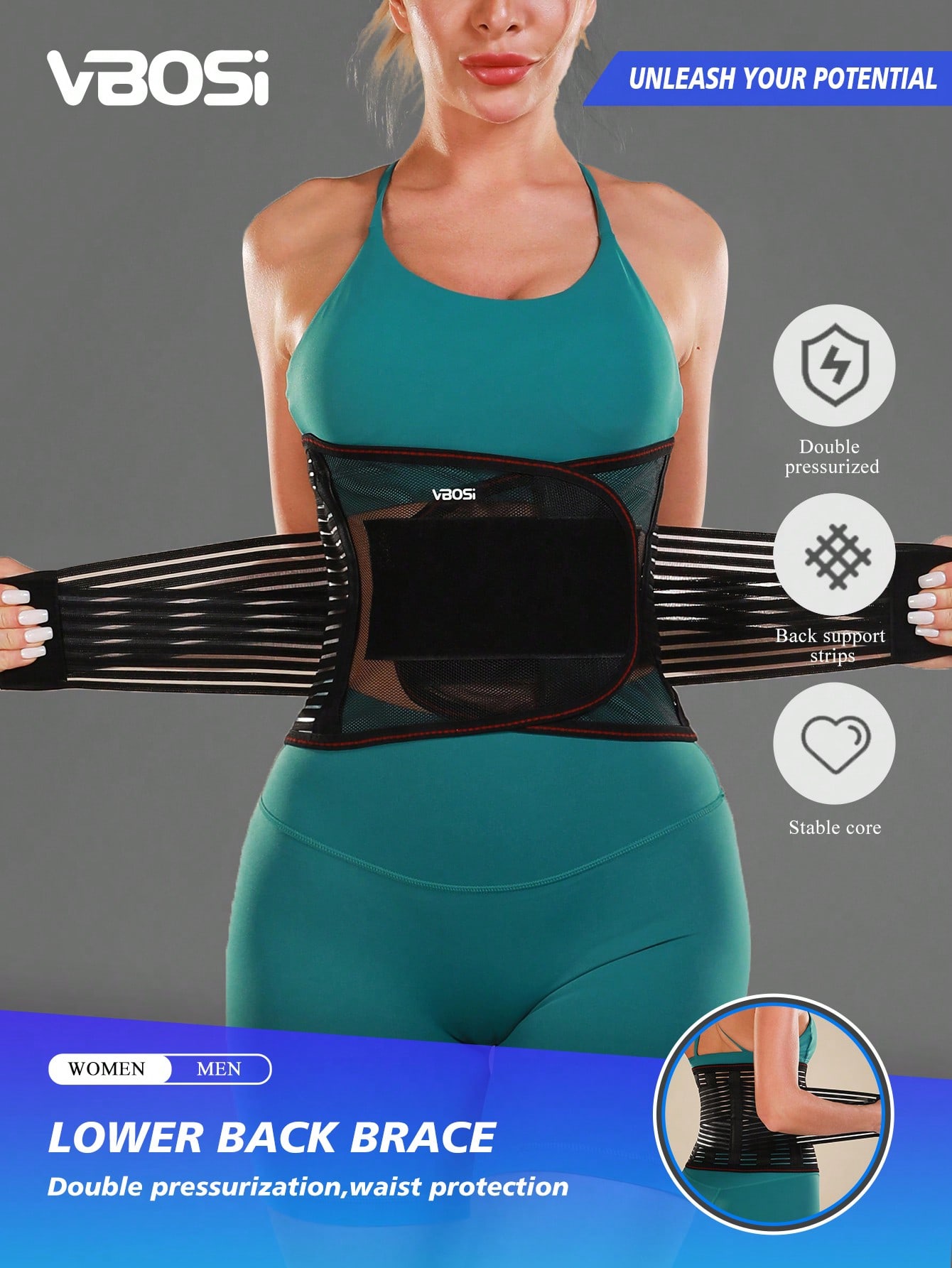 VBOSI 1 قطعة دعامة ظهر سفلية قابلة للتعديل للدعم ا...