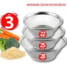 Kit Set Of 3 Stainless Steel Drainer Baskets 22 25 28CM Resistant Washes Food Rice Vegetables Fruits Pasta - 1個25公分籃子 - 查看 8