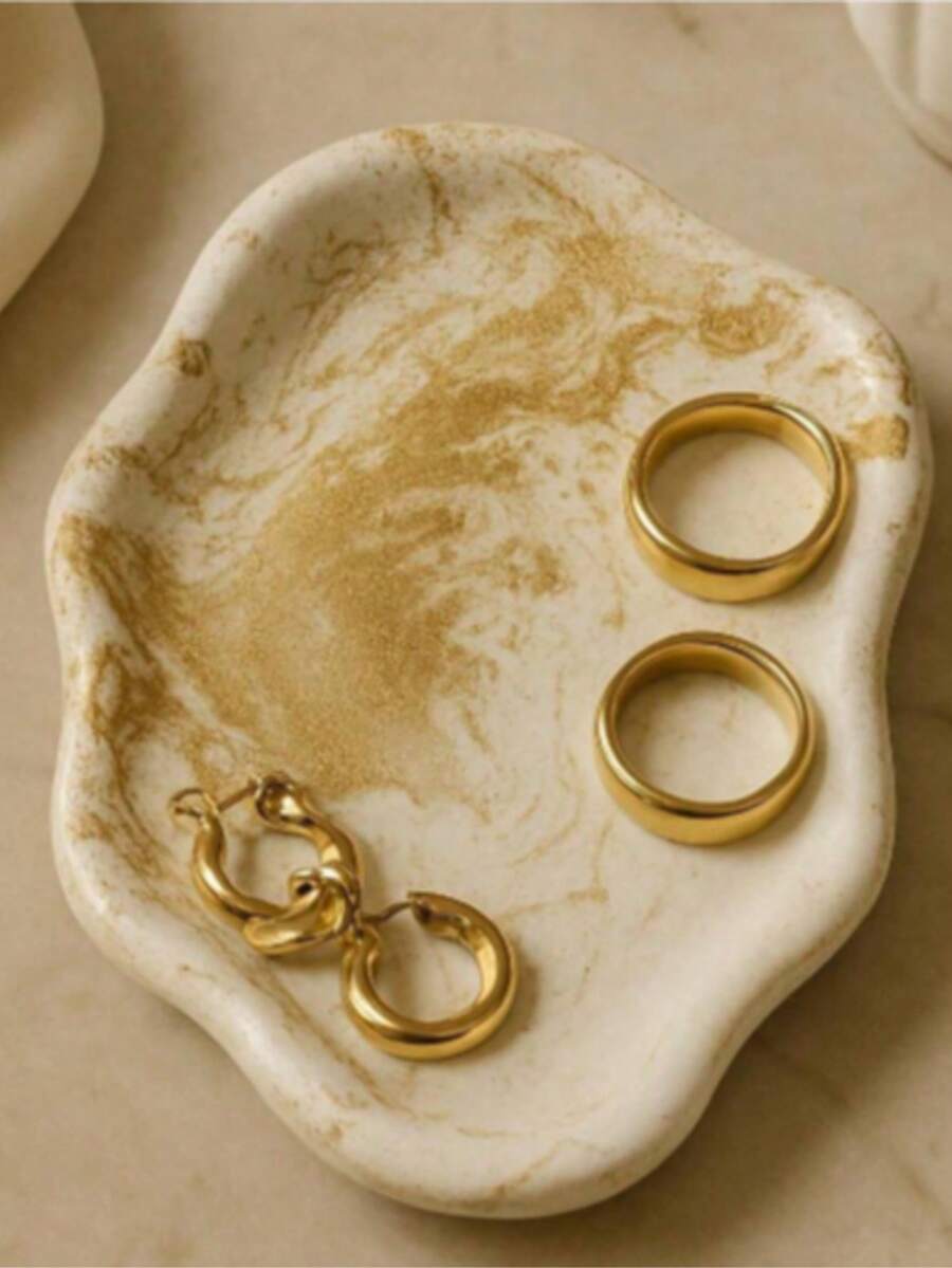 Cloud Shaped Plaster And Cement Tray, Luxury Single-Layer Jewelry Holder, High-Quality Perfume And Key Storage Decoration, Suitable For Home, Bedroom, Living Room, Office - Vàng - Xem 1