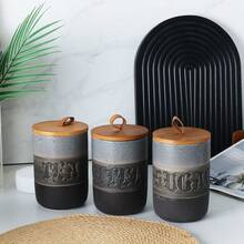 Vintage Gothic Style Ceramic Airtight Jar Set With Wooden Lids, 800ml Multipurpose Food Storage Containers For Sugar, Tea, Coffee, Seasonings - Hand Wash, Reusable, Round, No Electricity Required - Multicolor - View 2