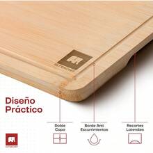 Juego 3 Tablas para Picar de Madera de Bambú. Tablas de Cocina para Cortar Premium, Gruesas, Duraderas y Resistentes, con Ranura Anti Escurrimiento y Diseño Ergonómico. 100% Biodegradables - Jumbo - Ver 4