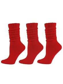 三双装女士袜子，黑、白、红三色可选，适合返校、健身、搭配睡裤穿着，简约时尚，休闲舒适，柔软透气，吸湿排汗，秋季必备，温暖保暖。