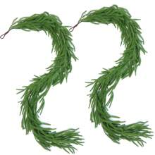 2 Pcs Christmas Norfolk Pine Garland, 6 Ft Dense Real Touch Pine Garland Ornament, Realistic Artificial Pines Greenery Garlands For Mantle, Table, Fireplace, Indoor, Outdoor Xmas Decoration - 綠色 - 查看 2