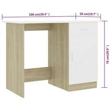 vidaXL Desk Engineered Wood Writing Modern Home Office Study Compact Minimalist - 白色和索諾瑪橡木 - 查看 9