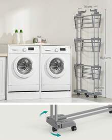 Tendedero Plegable de 4 Niveles, con Ruedas, Alas Plegables, 63,5 x 125,5 x 173 cm, Gran Capacidad, Montaje Fácil, Uso Interior y Exterior, Gris Paloma - gris paloma - Ver 5