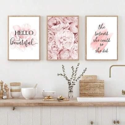 3pcs Nordic Fashion Pink Peony Flower Canvas Wall Art For Girl Room Home Decoration