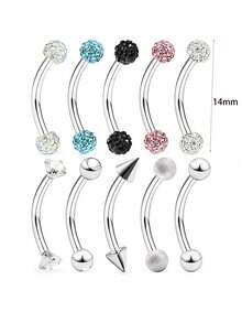 10pcs 16G Stainless Steel Rook Daith Earrings Belly Lip Ring Eyebrow Studs Cartilage Tragus Cubic Zirconia Barbell Body Piercing 8mm (5/16")