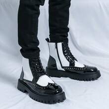 切尔西靴男士高帮皮鞋韩版英伦踝靴发型师皮靴黑色商务通勤正装鞋英伦尖头加大码婚礼新郎牛津鞋，男士牛仔靴冬季，亮面高帮休闲德比鞋适合俱乐部派对夏季舒适黑色靴子，手工男士工装靴，厚底西部靴春季直筒靴，漆皮亮面摩托车靴，秋季品牌系带骑马靴 - 黑與白 - 查看 10