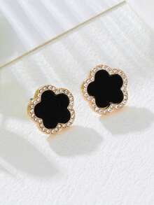 1 Pair Fashionable Petite Crystal Clover Party Stud Earrings, Sweet Lucky Charm Gift For Women Valentines,Mom,Mother,Mother's Day,Gift