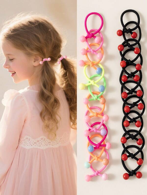 20 piezas/100 piezas Conjunto de ligas para el cabello de niñas con cuentas de colores, adecuado para salidas casuales y uso escolar, mejor regalo para niñas, accesorios para el cabello lindos
