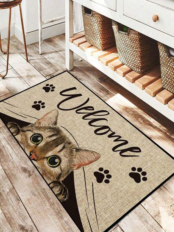 1 Piece HELLO And Welcome Rectangular Entrance Welcome Doormat, Polyester Fiber, Suitable For Indoor Or Outdoor Use - Decorative Script Hello Suitable For Spring, Autumn Decoration, Autumn And Winter, Living Room, Bedroom, Kitchen, Bathroom And Porch Home Bathroom Decoration Bathroom Carpet Outdoor Carpet Doormat Bathroom Accessories Back To School Entrance Decoration Christmas Decor Kitchen Rug