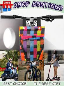 Bolsa de almacenamiento impermeable para manillar de bicicleta, bolsa de almacenamiento para guardar artículos en la bicicleta antes de montar, soporte para teléfono móvil para la cesta de la bicicleta. Bolsa de suspensión para bicicleta y motocicleta ligera y portátil, muy adecuada para viajes. Bolsa de almacenamiento para bicicleta, bolso para manillar de bicicleta, bolsa de bicicleta con bolsillos de malla, soporte portátil para teléfono móvil de bicicleta, accesorios para bicicleta