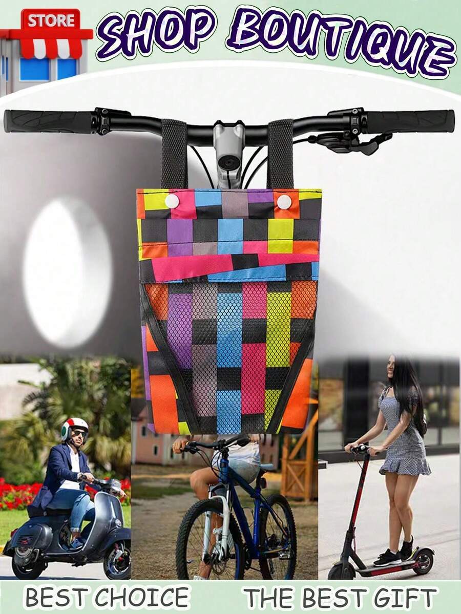Bolsa de almacenamiento impermeable para manillar de bicicleta, bolsa de almacenamiento para guardar artículos en la bicicleta antes de montar, soporte para teléfono móvil para la cesta de la bicicleta. Bolsa de suspensión para bicicleta y motocicleta ligera y portátil, muy adecuada para viajes. Bolsa de almacenamiento para bicicleta, bolso para manillar de bicicleta, bolsa de bicicleta con bolsillos de malla, soporte portátil para teléfono móvil de bicicleta, accesorios para bicicleta