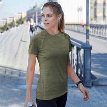 Womens/Ladies Cool Dry Short Sleeve TShirt (Olive Melange) - Green - View 1
