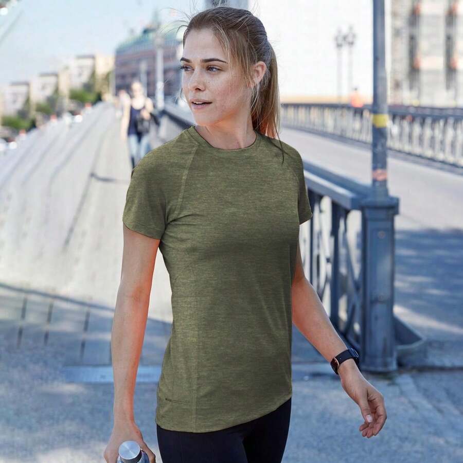 Womens/Ladies Cool Dry Short Sleeve TShirt (Olive Melange) - Green - View 1