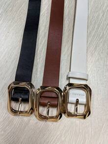 1 Stück Damen Gürtel mit goldenem quadratischen Schnallenverschluss, modisch und elegant, Lässig Ledergürtel für Kleider, T-Shirts und Hosen, vielseitiges Damen-Accessoire für den täglichen Gebrauch, stilvoller und strapazierfähiger Damengürtel für alle Anlässe