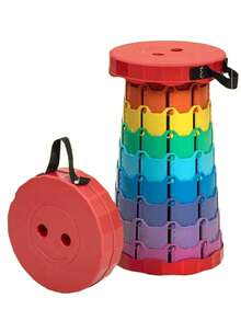 1 Portable Folding Stool - Lightweight Telescopic Folding Seat, Maximum Load 400.01 Lbs, Rainbow Design, Suitable For Fishing, Hiking, Camping, Garden BBQ, And Indoor Use - Durable Plastic, No Power Needed, Ideal Gift, Camping Essential, Vibrant Pattern, Sturdy Structure, Outdoor Seat, Compact Seat, Easy To Store, Perfect For Outdoor Enthusiasts