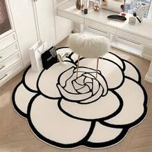 1pc Vintage Luxury Camellia Shaped Rug, Faux Wool Asymmetrical Carpet For Living Room, Sofa, Coffee Table, Soft Bedroom Bedside Mat Christmas Decor Kitchen Rug