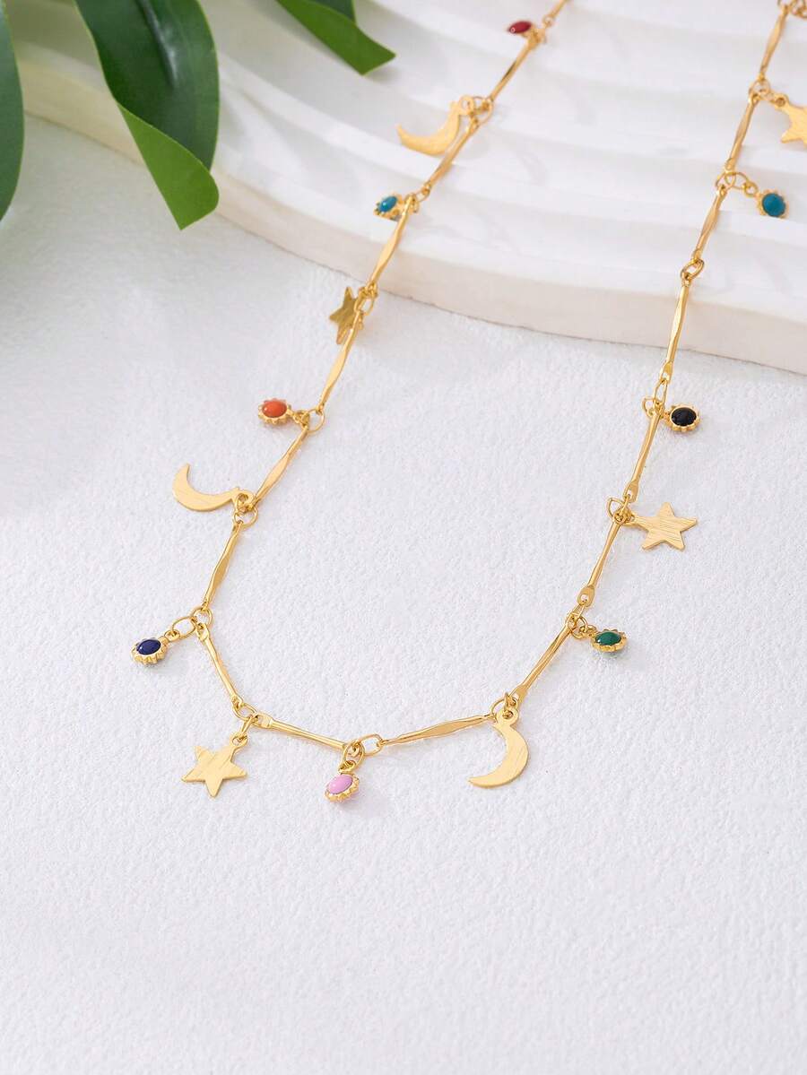 Women's Simple And Versatile Star Moon Sweet And Fashionable Chain Necklace (No Gift Box) - Multicolor - View 1