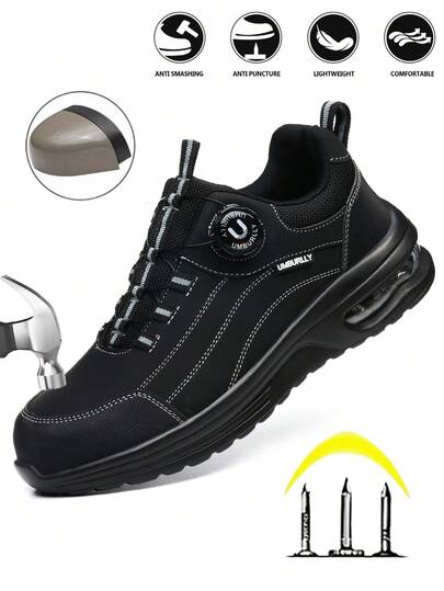 UMBURLLY 1 双纯色运动超细纤维皮革纽扣男士安全鞋，户外全季防砸防刺穿工作鞋