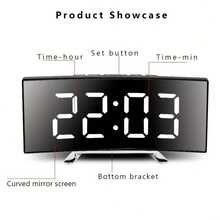 SOKANY Modern Curved Digital Clock, Mirror Alarm, Dual Power (Battery/USB), Large Screen, Black Decor, For Home/Office, Needs 3xAAA Batteries. - Black - View 8